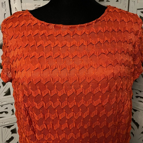 SHARAGANO Delightful dark orange knit short sleeve fit & flare plus midi dress - Picture 3 of 10
